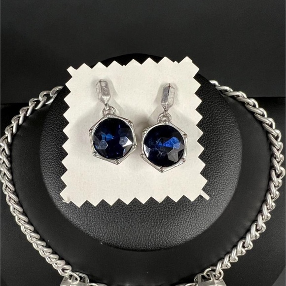 Kenneth Cole Necklace Statement Silver Tone Faceted Crystal Bib Earring Set VTG - Picture 2 of 4